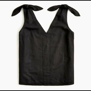 J.CREW tie-shoulder linen top black